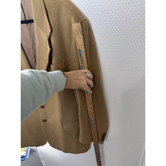 FENZIA 100% PURE CASHMERE Men's Sport coat Blazer 3 Button Camel 48L Jacket - Picture 10 of 16